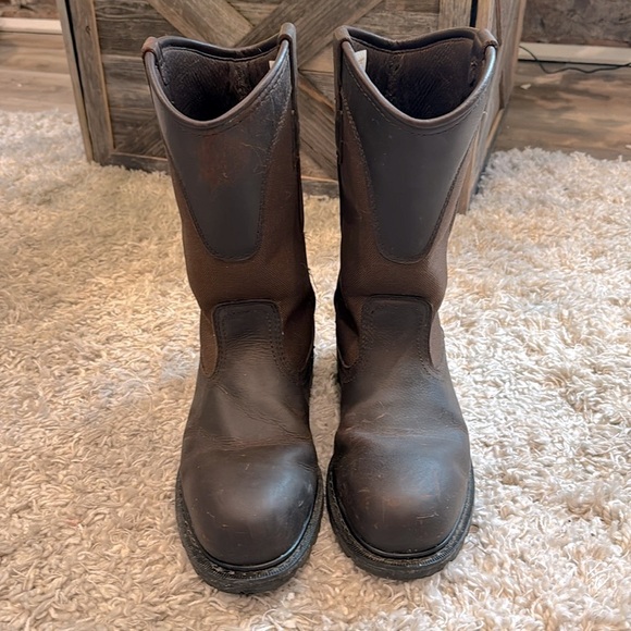 Carhartt brown men’s leather boots stock no. 3910 steel toe pull on work boots - Picture 4 of 9